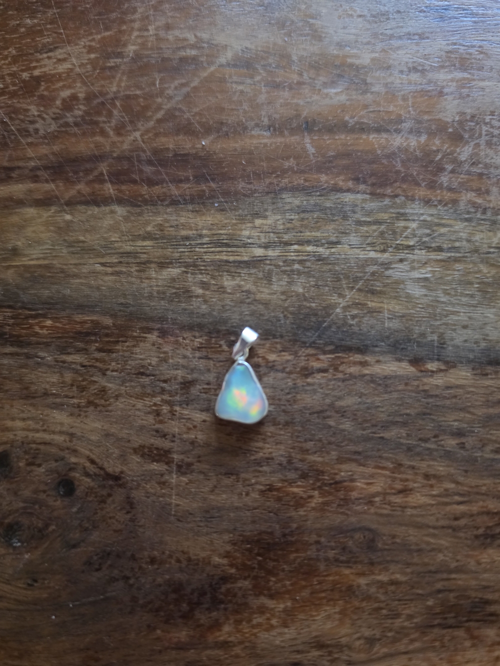 Raw Opal Teardrop Pendant Necklace - Iridescent Opal Sterling Silver Setting